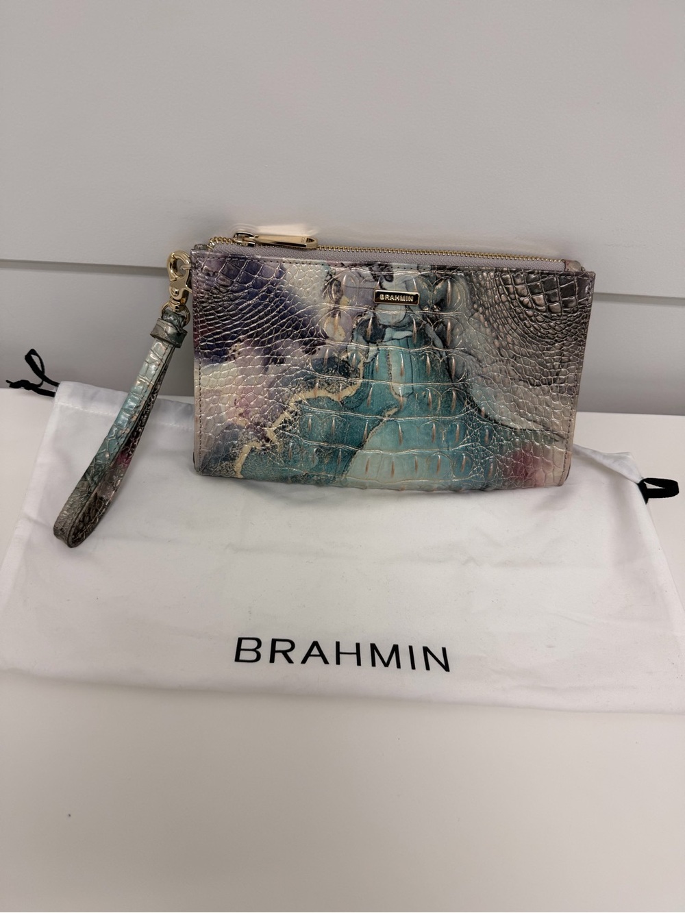 Brahmin‎ Multicolor Teal & Purple Croc-Embossed Leather Wristlet